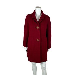 Vintage 50s Boucle Coat Women's Medium Textured Red Overcoat Mid Century Zelinka